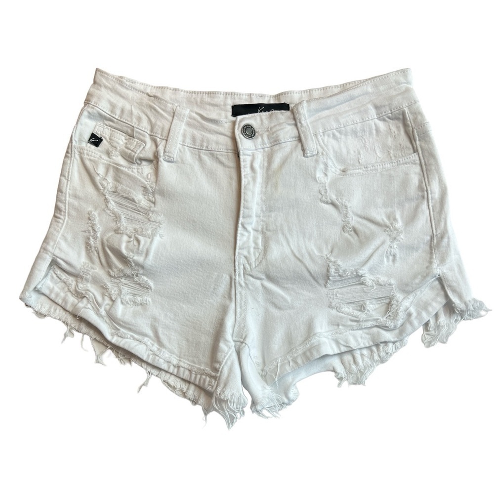 KanCan Distressed High Waist Shortie Shorts White SZ 27 New